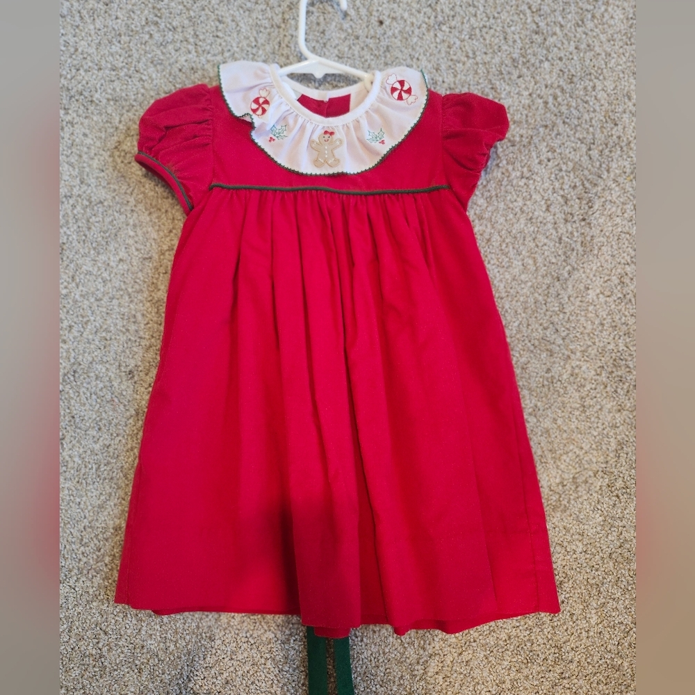 Red Holiday Dress with Embroidered Collar